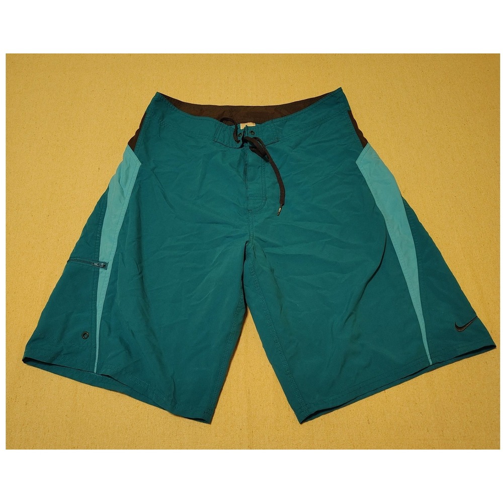 Nike Mens Board Shorts Teal Blue Brown Swim Trunks Size 34 Surfing Beachwear
